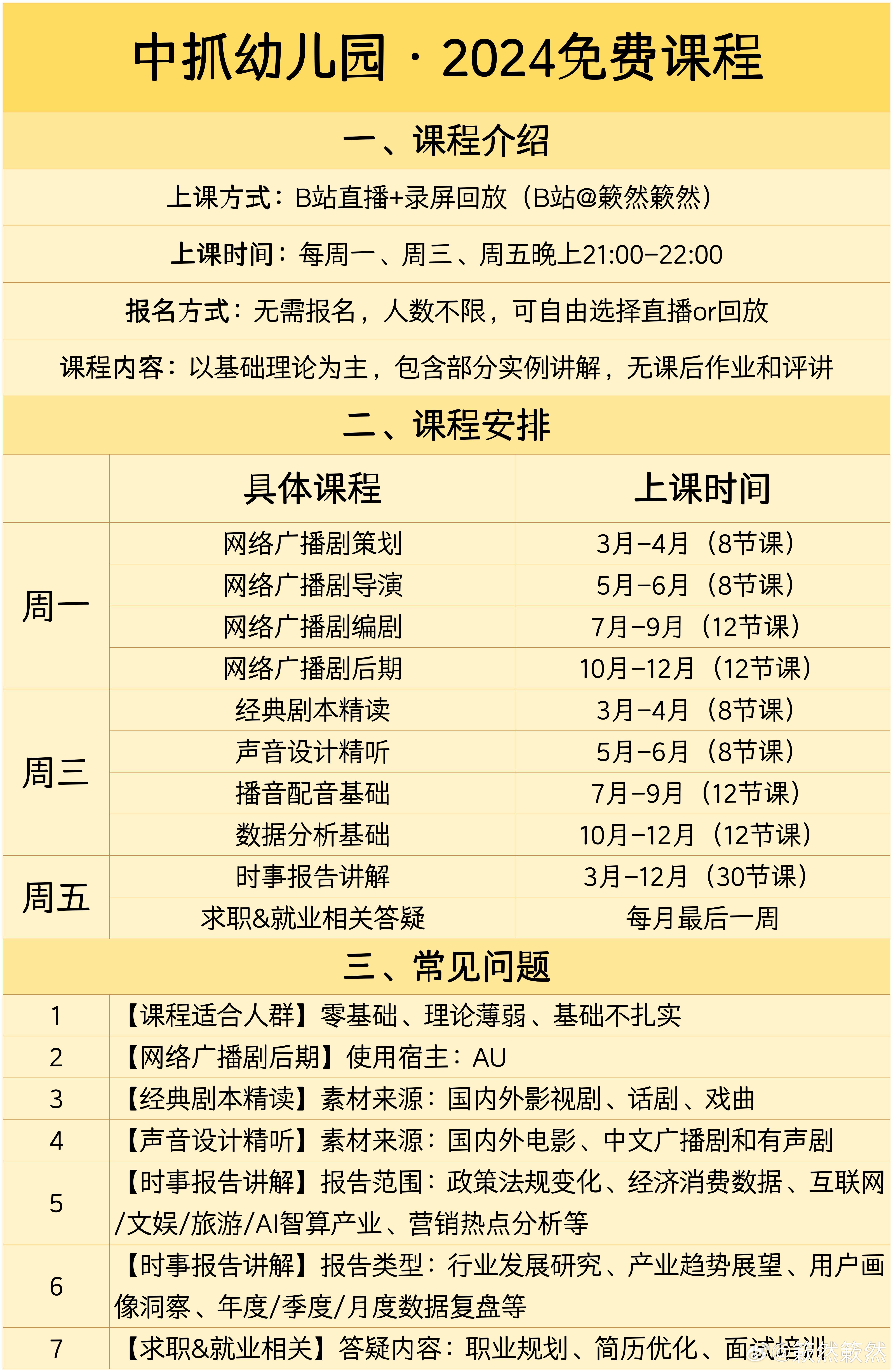 中抓幼儿园 2024年 课表来了~